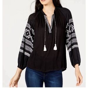 Lucky Brand Boho Embroidered Peasant Top Sz XS NWT